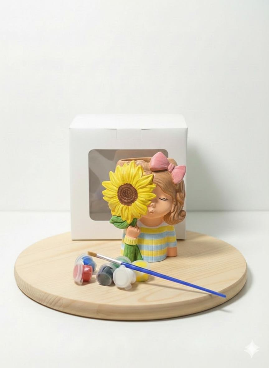 Sessiz Çiçek Kız + 6 Renk Boya + 2 Fırça